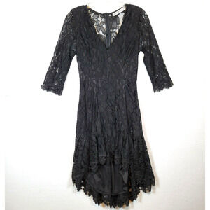 Hello Molly Womens Mini Lace 3/4 Sleeve Dress Size Small Black Witchy Elvira